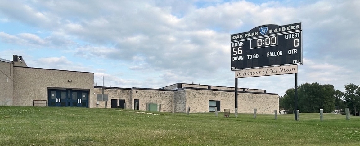 Oak Park Raiders Scoreboard displaying a final score of 56-0
